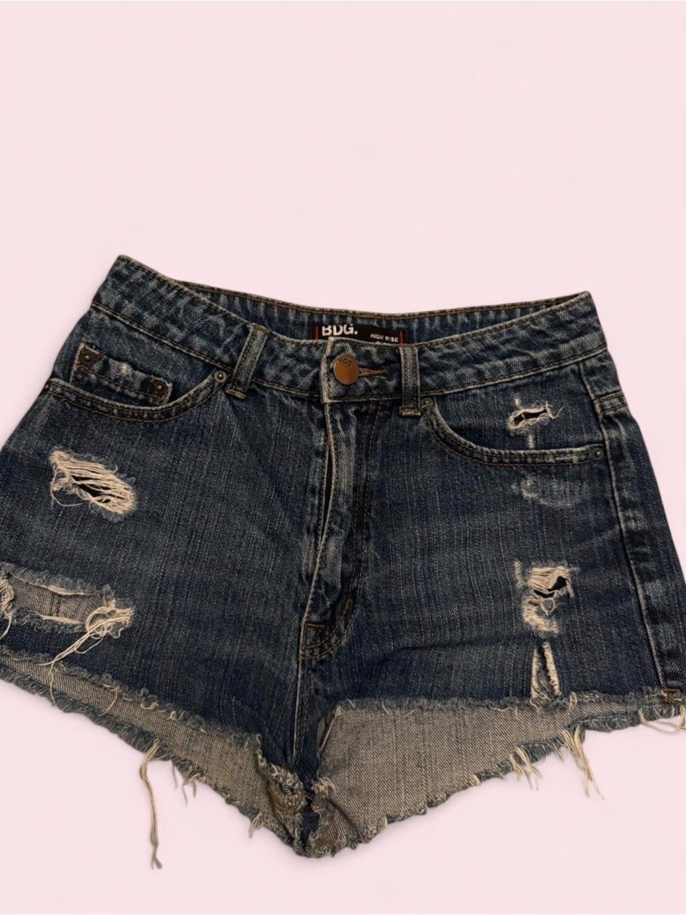 BDG Navy Distressed High-Rise Denim Shorts